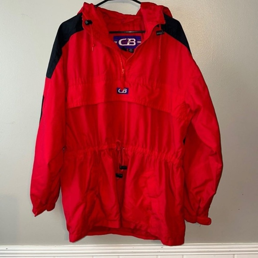 CB Sports‎ Vintage 90s Red Colorblock Windbreaker Anorak Pullover Jacket Men's M